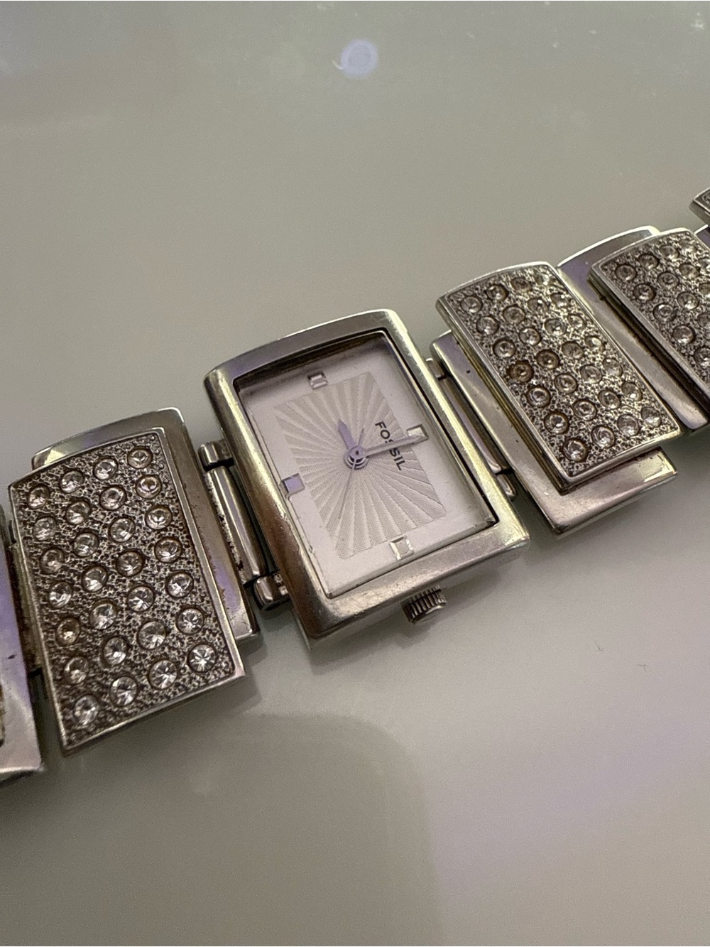 Fossil Silver Crystal-Embellished Women's Bracelet Watch